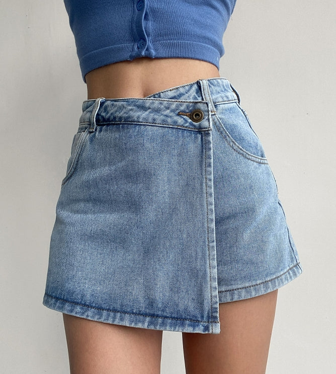 Blue Asymmetrical Denim Skorts