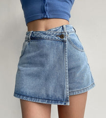 Blue Asymmetrical Denim Skorts