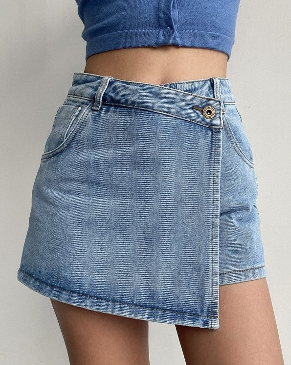 Blue Asymmetrical Denim Skorts