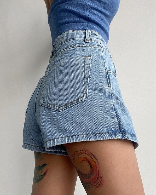 Blue Asymmetrical Denim Skorts