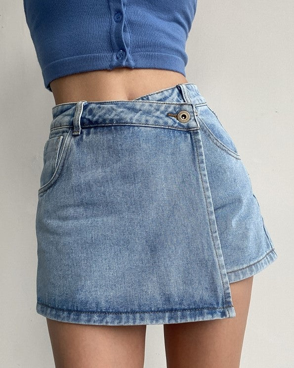 Blue Asymmetrical Denim Skorts