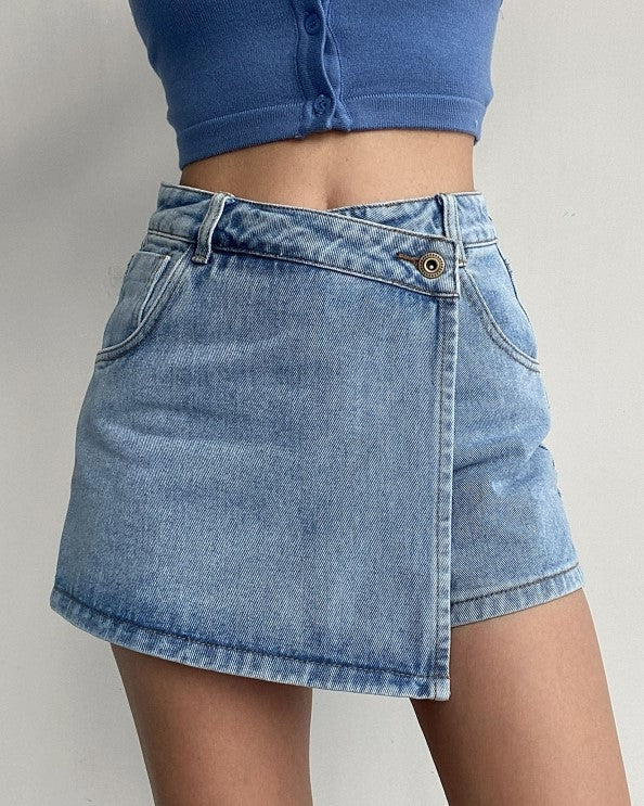 Blue Asymmetrical Denim Skorts