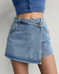 Blue Asymmetrical Denim Skorts