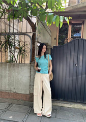 Blue Asymmetrical One-Shoulder Knit Top