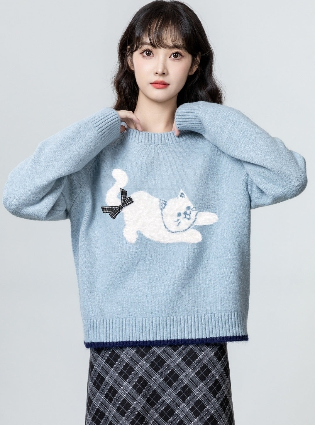 Blue Bow Knit Sweater