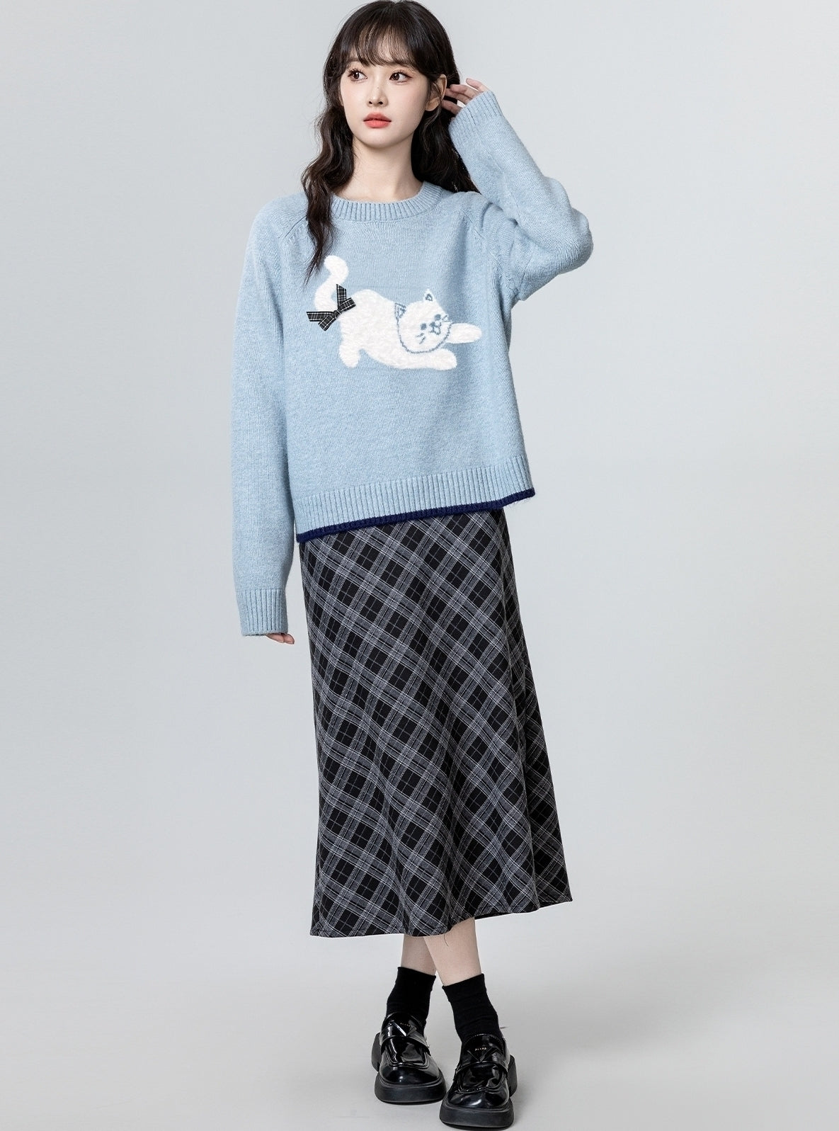 Blue Bow Knit Sweater