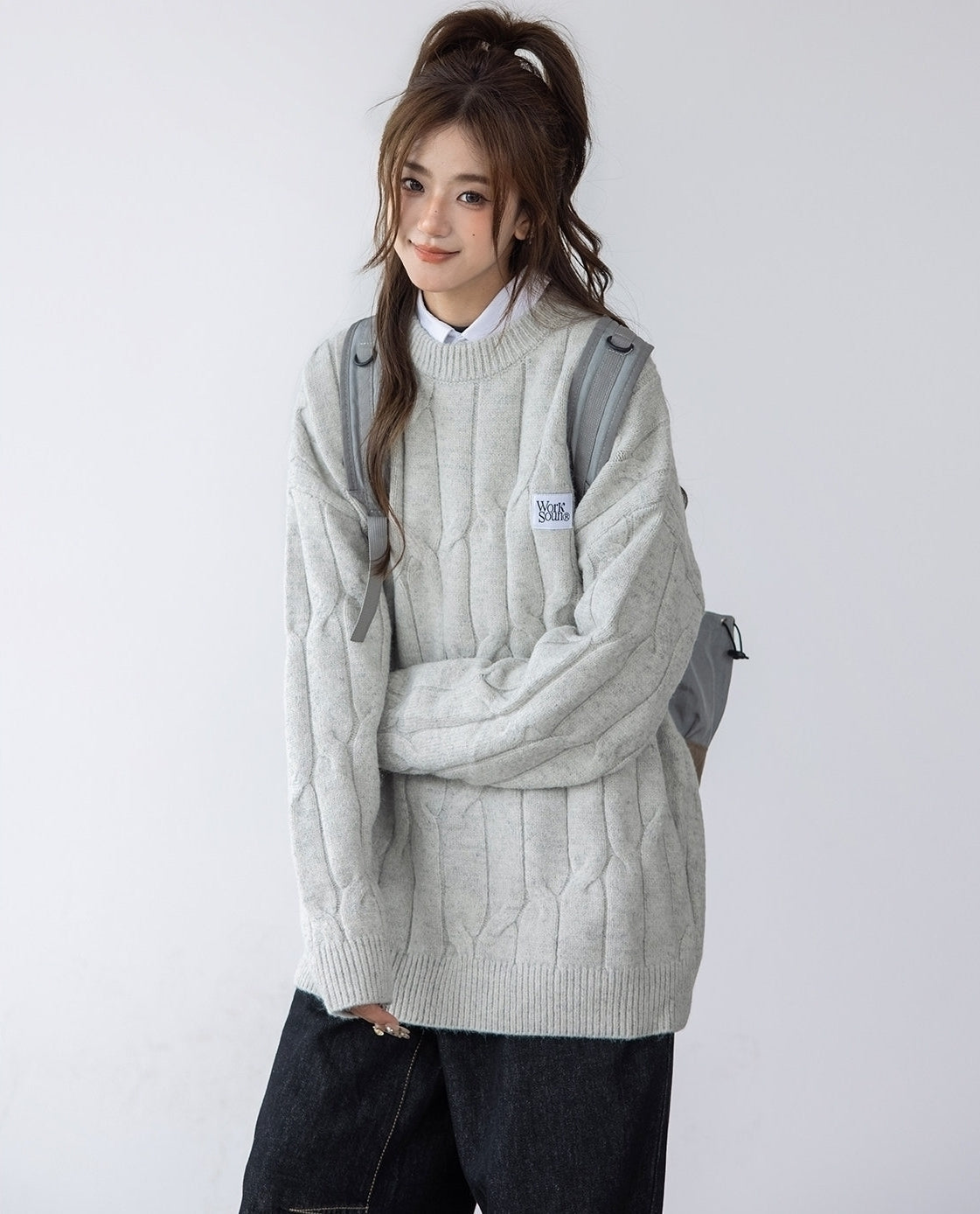 Blue Cable Knit Cozy Sweater Top
