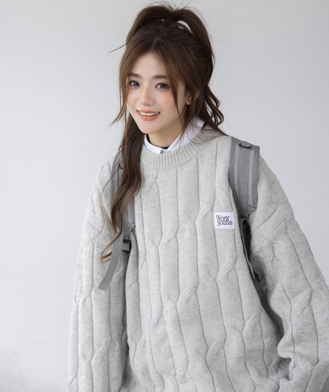 Blue Cable Knit Cozy Sweater Top