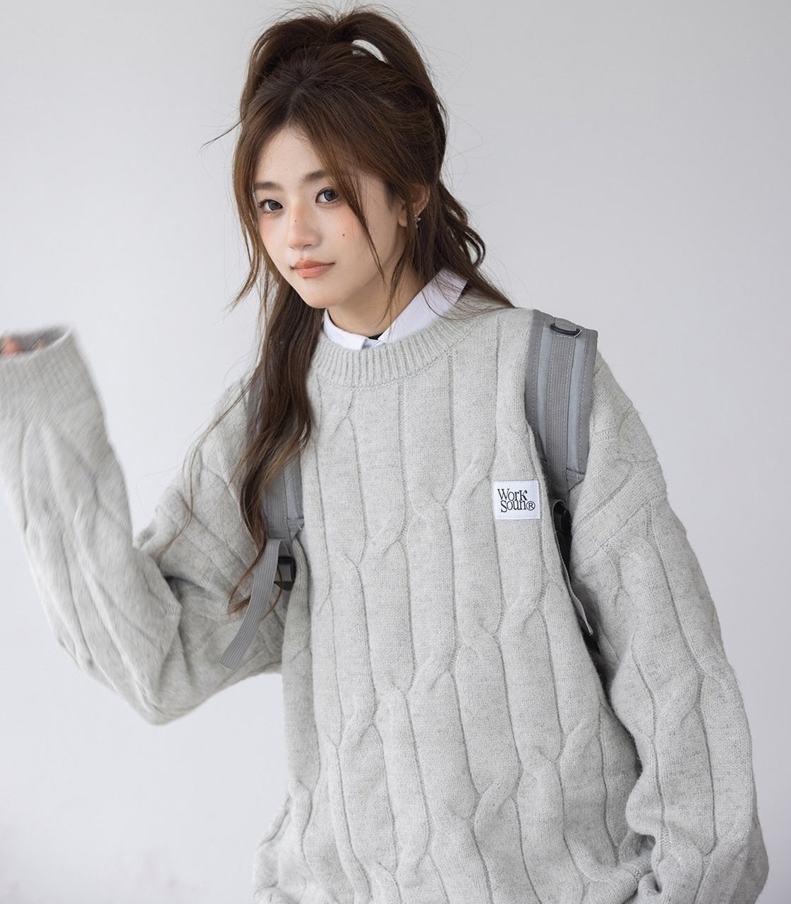 Blue Cable Knit Cozy Sweater Top