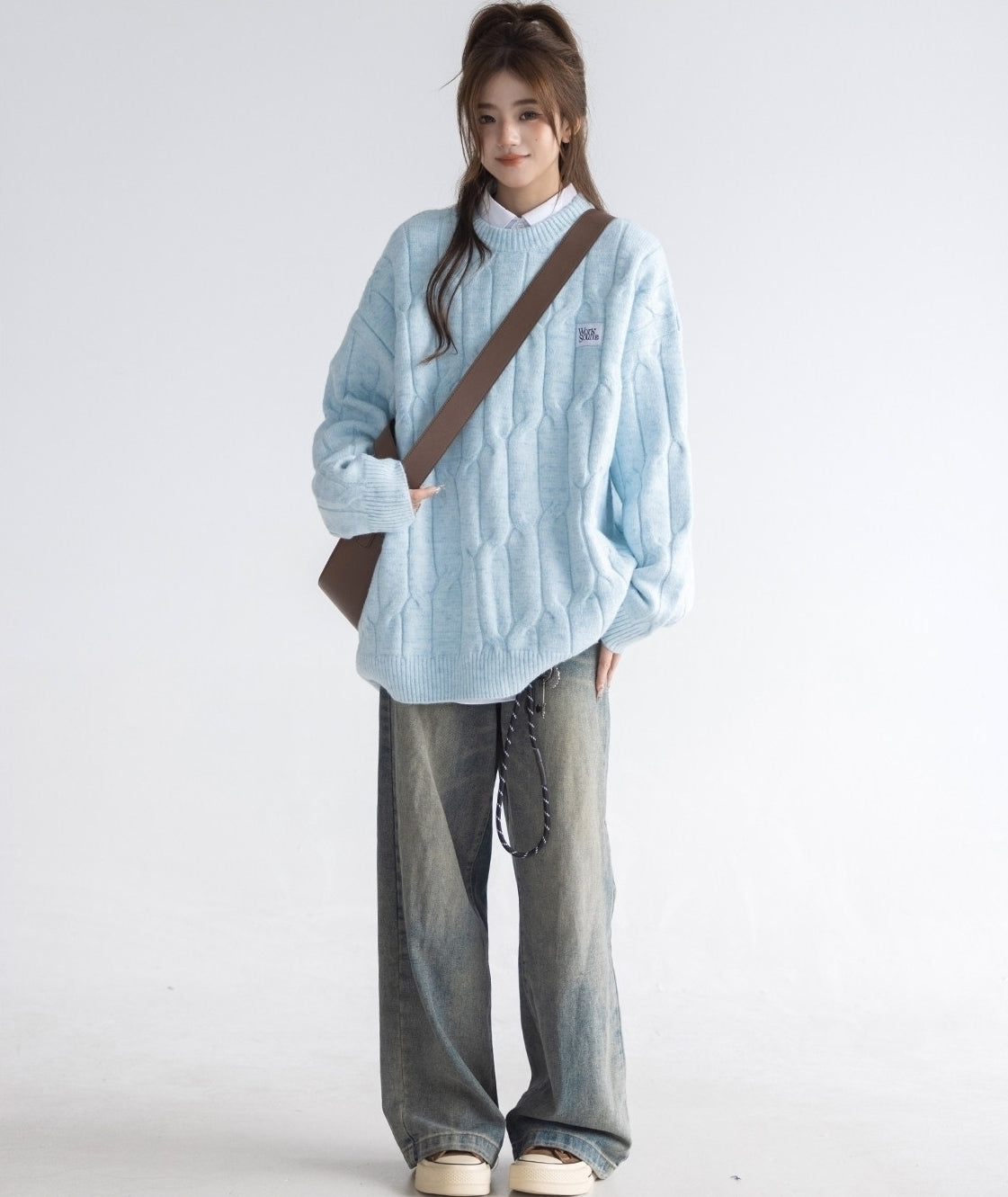 Blue Cable Knit Cozy Sweater Top
