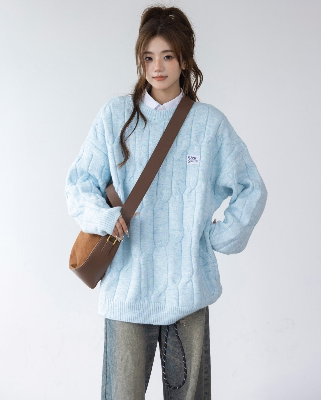 Blue Cable Knit Cozy Sweater Top