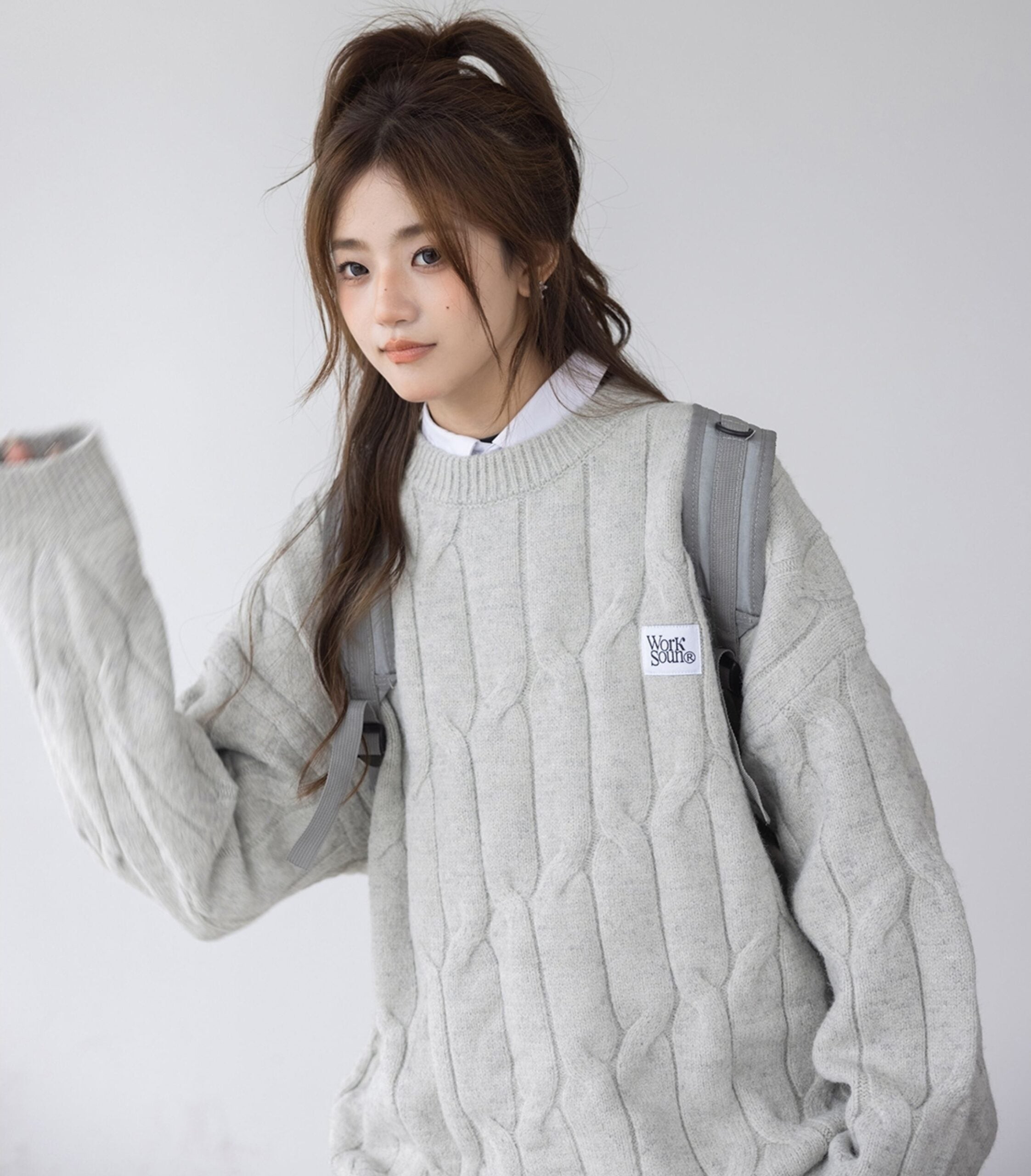 Blue Cable Knit Sweater Cozy Korean Style Pullover