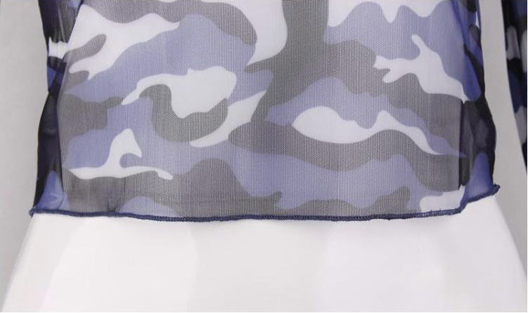 Blue Camouflage Mesh Cropped Top