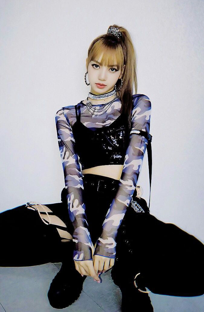 Blue Camouflage Mesh Cropped Top