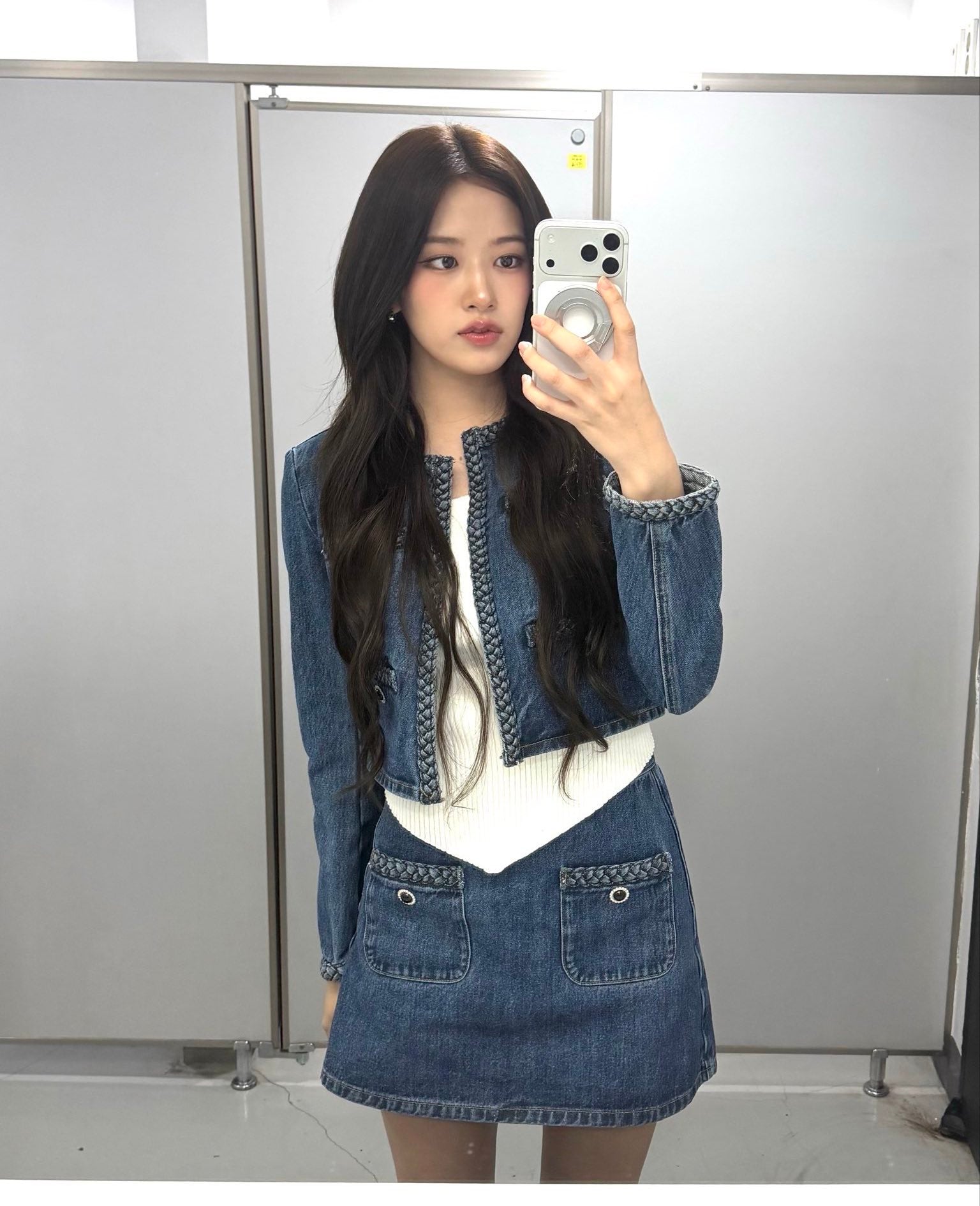Blue Chain-Trim Denim Mini Skirt
