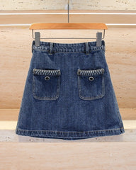 Blue Chain-Trim Denim Mini Skirt