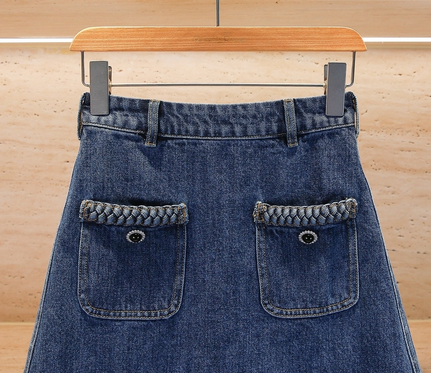 Blue Chain-Trim Denim Mini Skirt