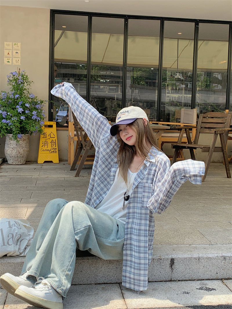 Blue Checkered Casual Flannel Shirt