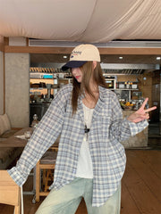 Blue Checkered Casual Flannel Shirt