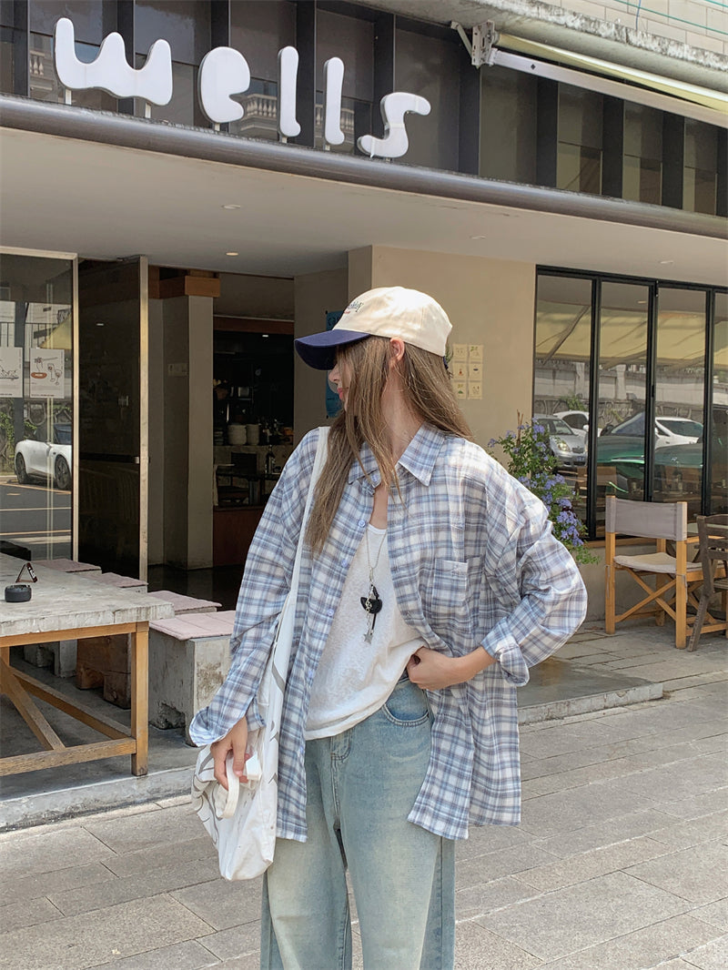Blue Checkered Casual Flannel Shirt