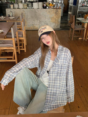 Blue Checkered Casual Flannel Shirt