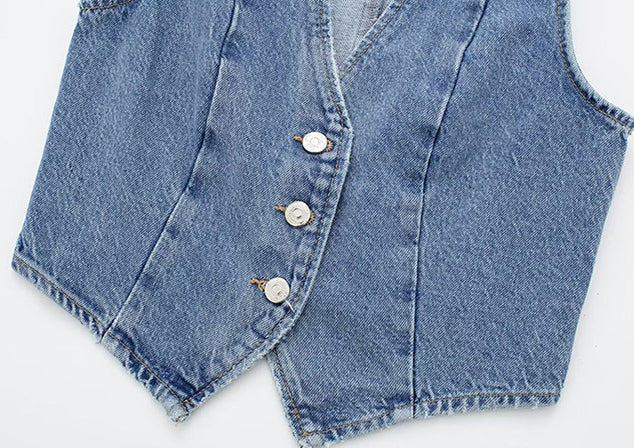 Blue Classic Denim V-Neck Vest