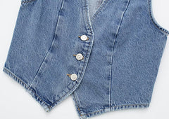 Blue Classic Denim V-Neck Vest