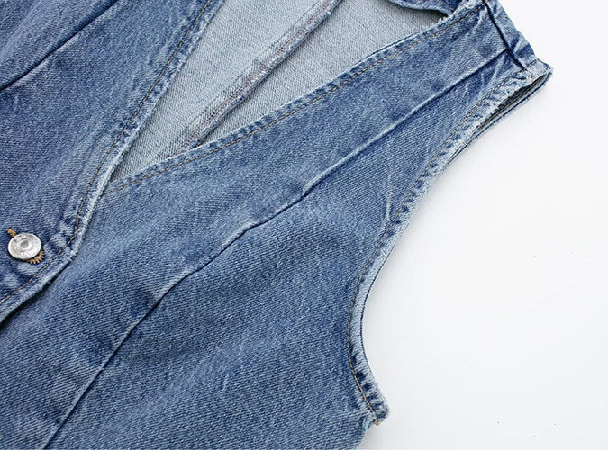 Blue Classic Denim V-Neck Vest