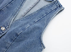 Blue Classic Denim V-Neck Vest