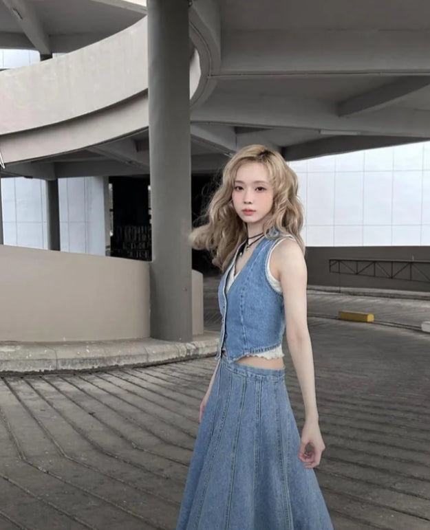 Blue Classic Denim V-Neck Vest