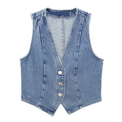 Blue Classic Denim V-Neck Vest