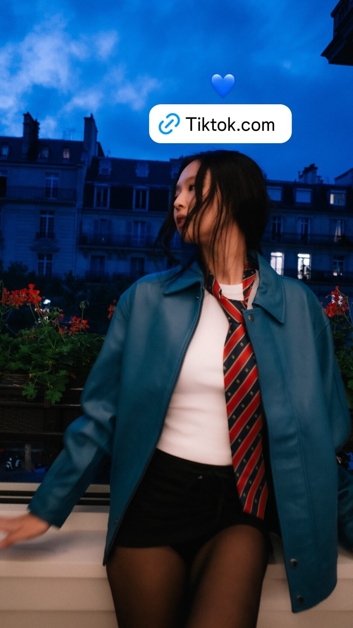 Blue Collared Faux Leather Jacket