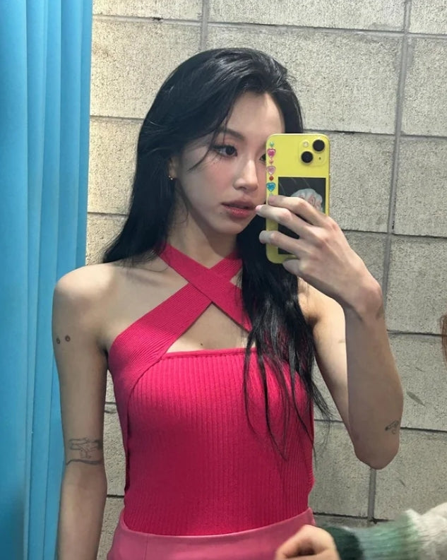 Blue Criss-Crossed Halter Top