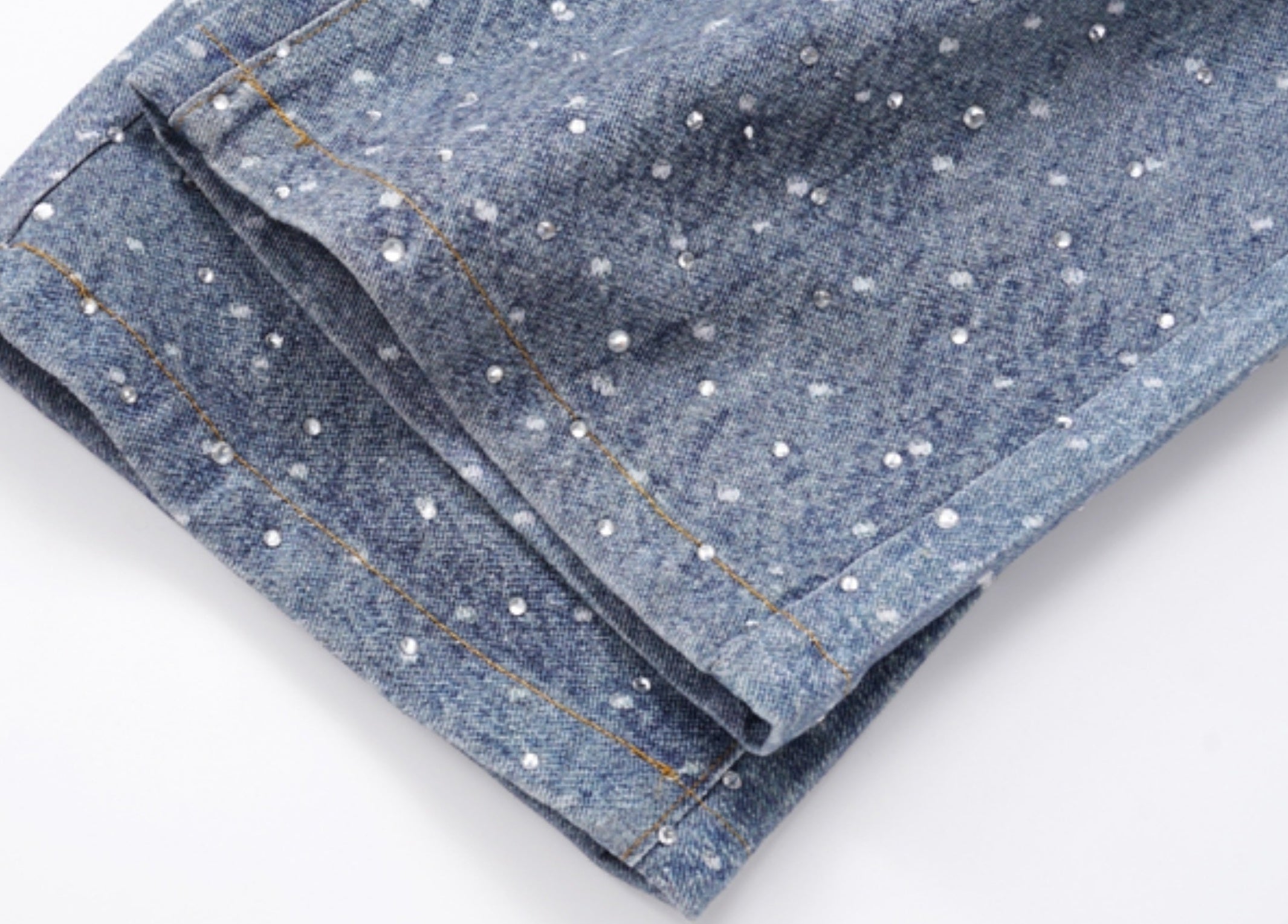 Blue Crystal-Studded Baggy Jeans