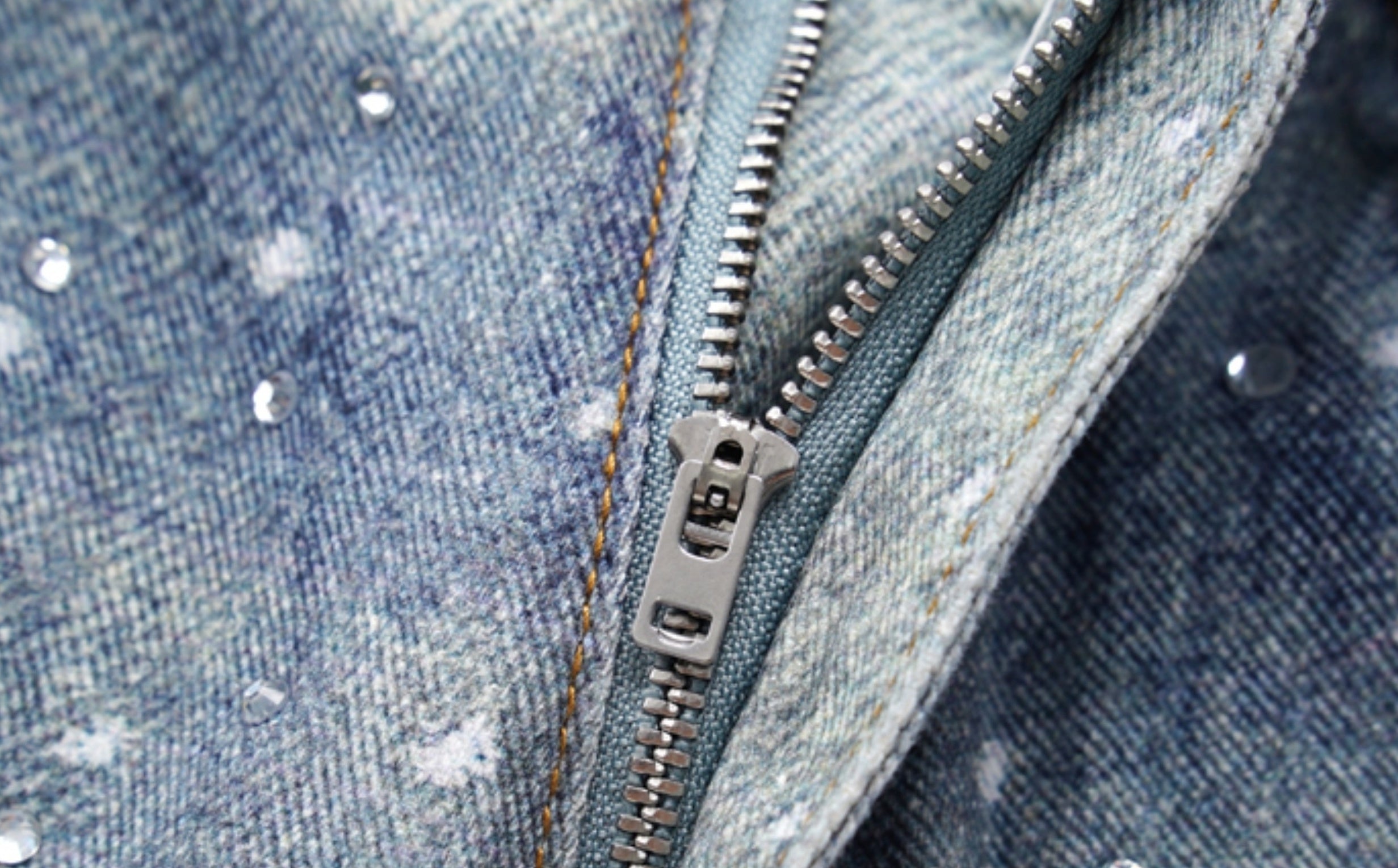 Blue Crystal-Studded Baggy Jeans