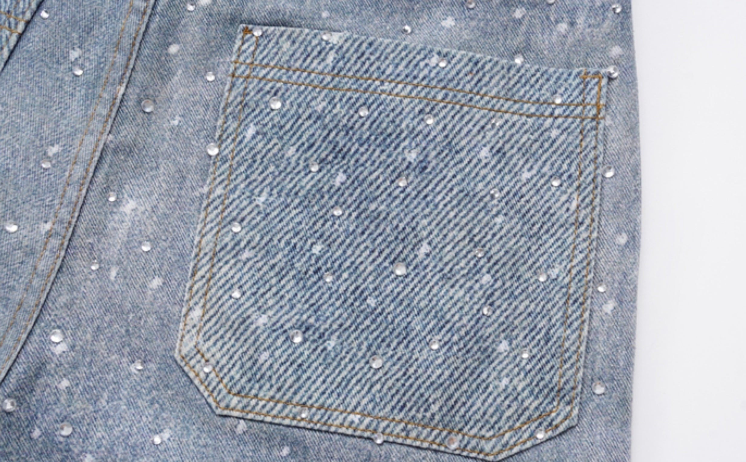 Blue Crystal-Studded Baggy Jeans