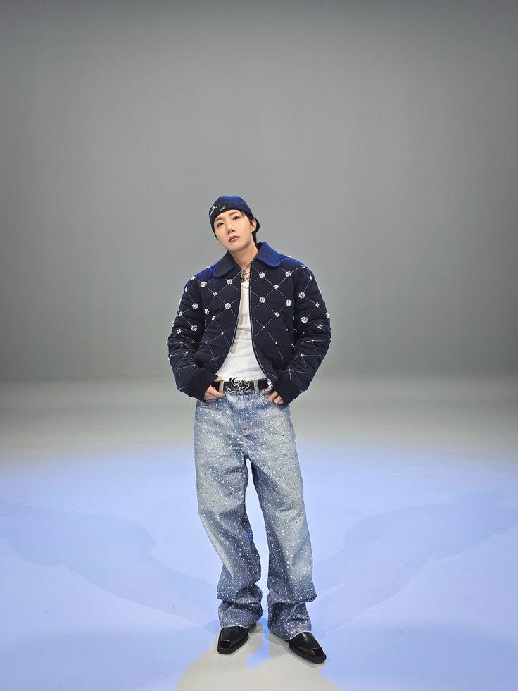 Blue Crystal-Studded Baggy Jeans