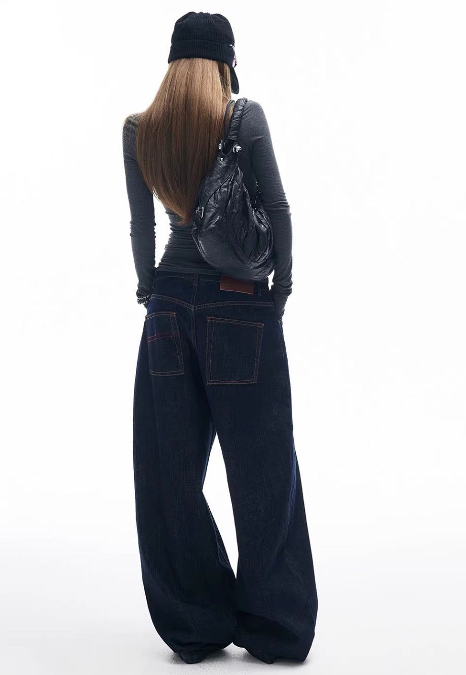 Blue Dark Wash Button Fly Baggy Jeans