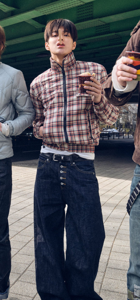Blue Dark Wash Button Fly Baggy Jeans