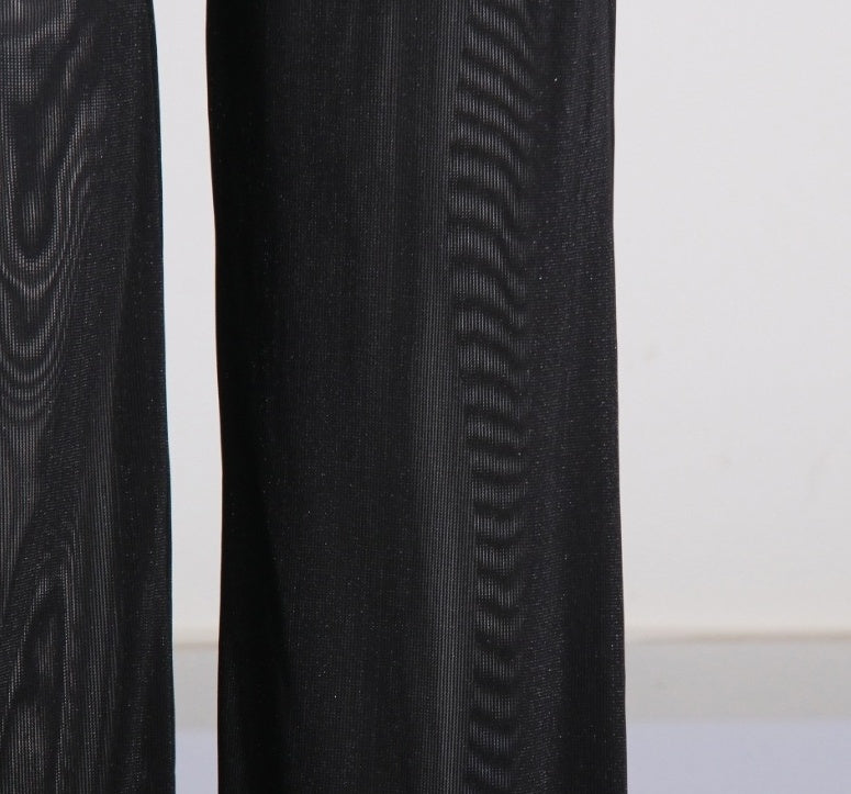 Blue Denim And Sheer Black Lace Panel Pants