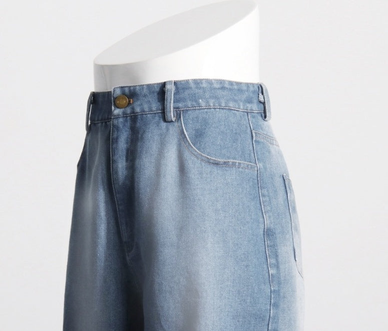 Blue Denim And Sheer Black Lace Panel Pants