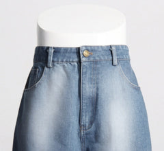 Blue Denim And Sheer Black Lace Panel Pants
