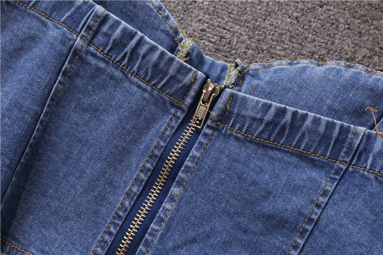 Blue Denim Lace-Up Crop Top