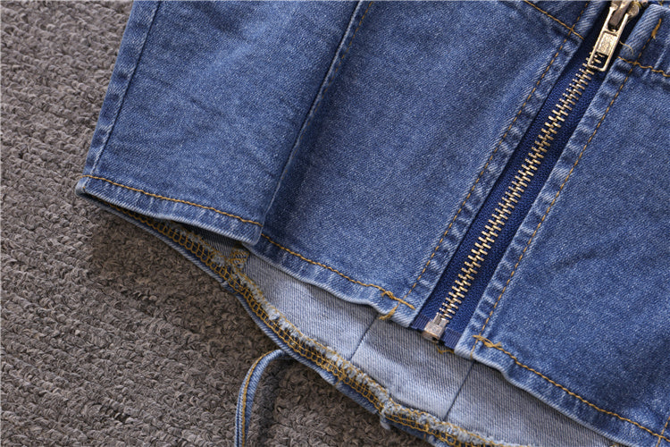 Blue Denim Lace-Up Crop Top
