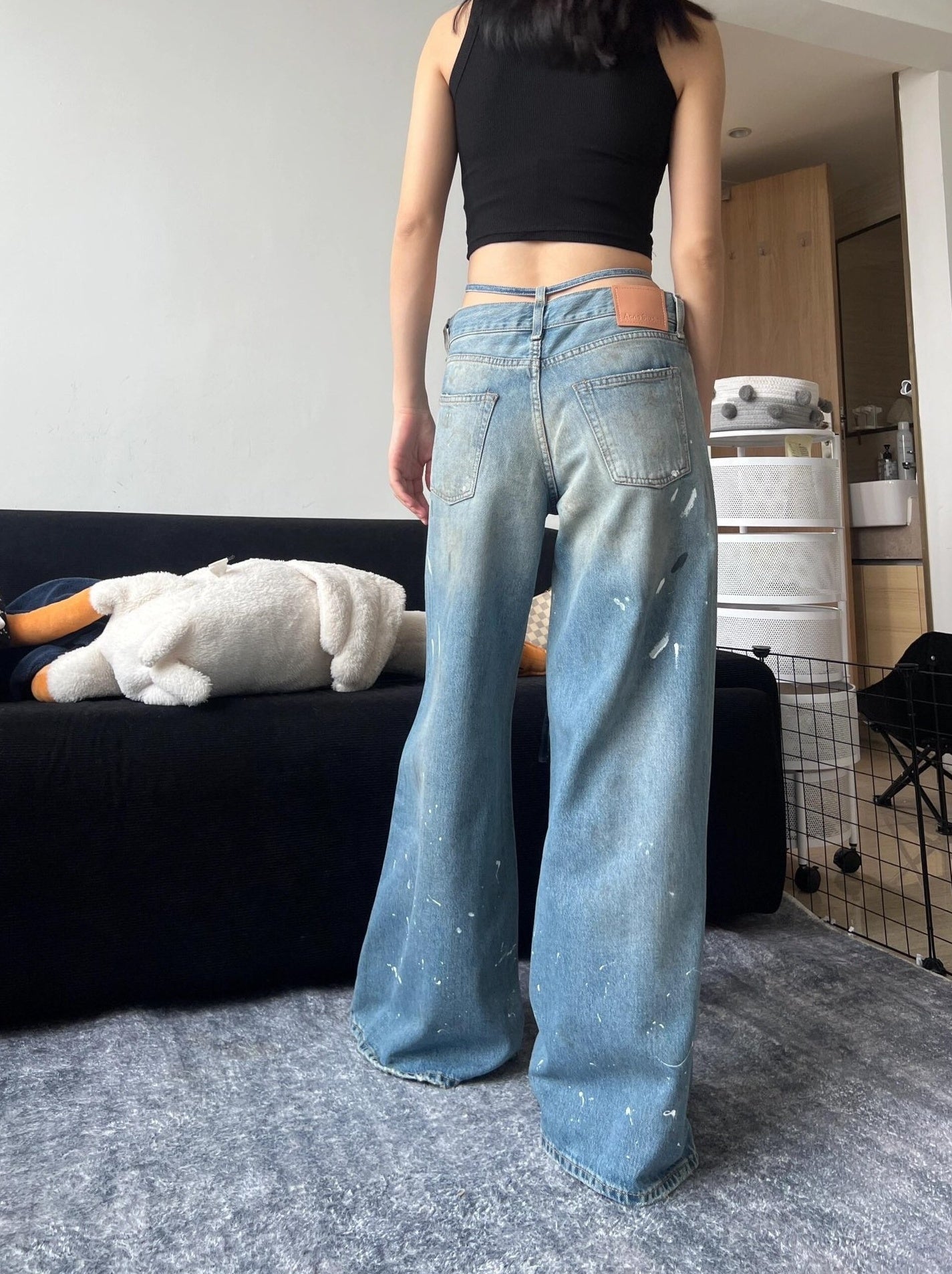 Blue Denim Paint-Splashed Jeans
