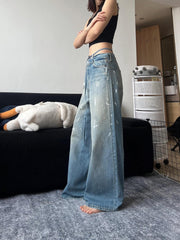 Blue Denim Paint-Splashed Jeans