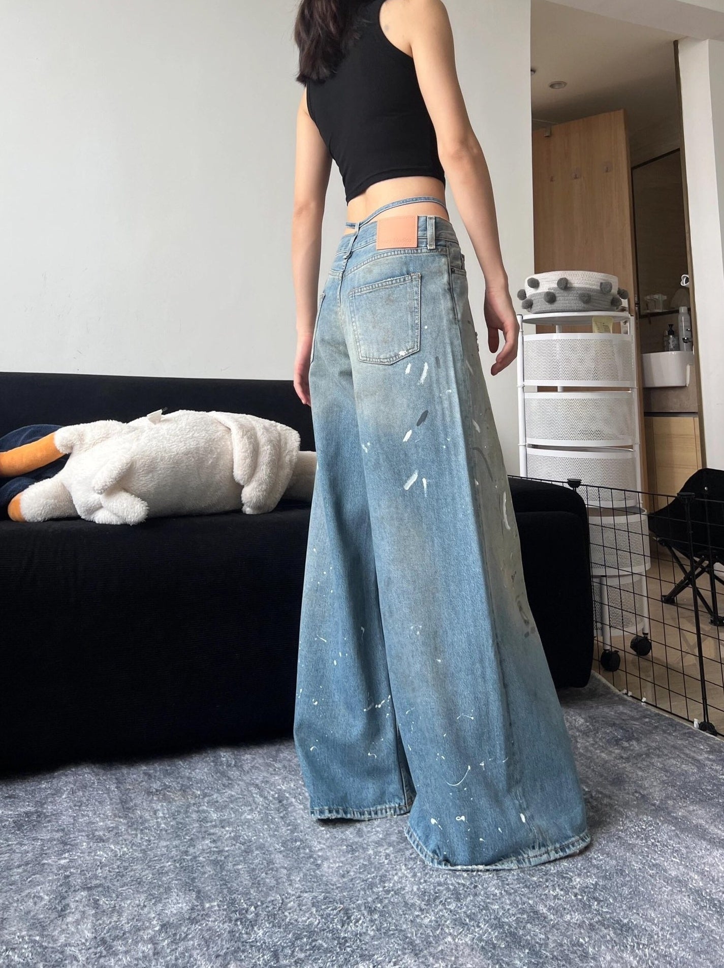 Blue Denim Paint-Splashed Jeans