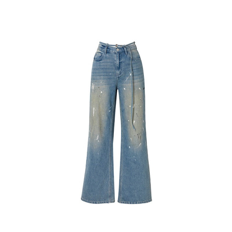 Blue Denim Paint-Splashed Jeans