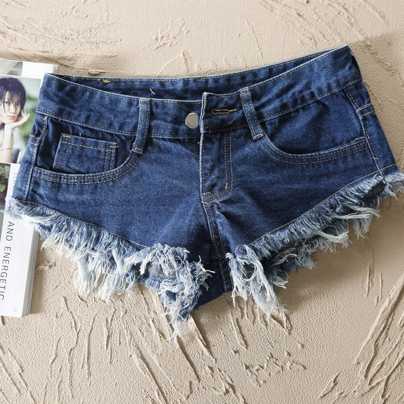 Blue Denim Ripped Micro Shorts