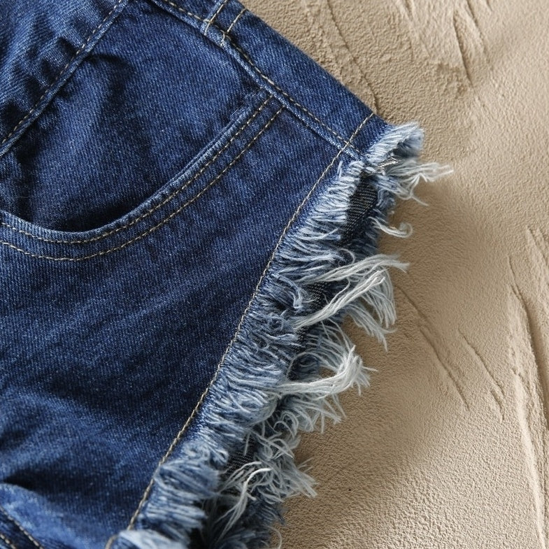 Blue Denim Ripped Micro Shorts
